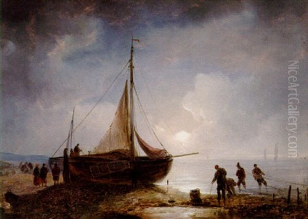Strandbild Med Fiskare Oil Painting by Remigius Adriannus van Haanen