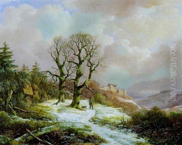 Jager In Winterlicher Landschaft Oil Painting by Remigius Adriannus van Haanen