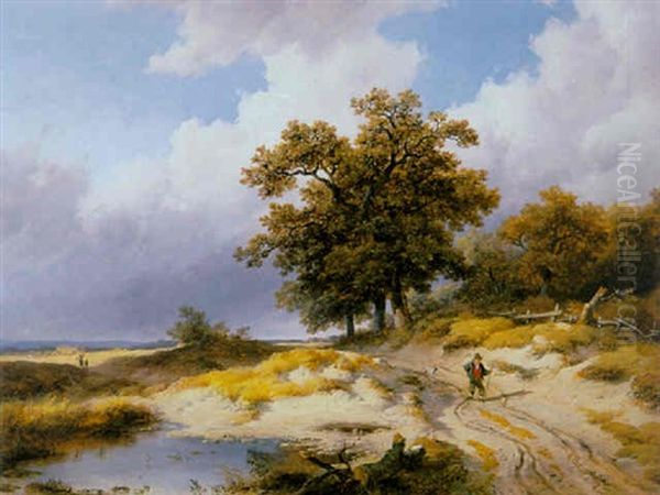 A Traveller In A Dune Landscape Oil Painting by Remigius Adriannus van Haanen