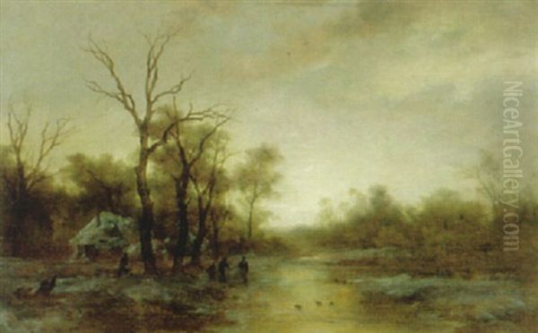 Winterliche Teichlandschaft Oil Painting by Remigius Adriannus van Haanen