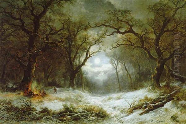 Eine Mondnacht Im Winterwald Oil Painting by Remigius Adriannus van Haanen