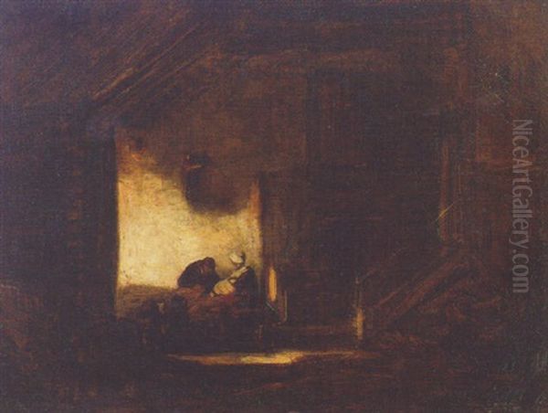 Figures In An Interior Oil Painting by Remigius Adriannus van Haanen