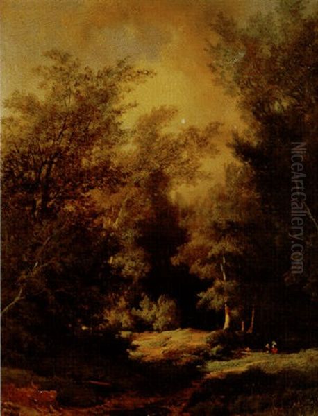 Forest Clearing With Figures Oil Painting by Remigius Adriannus van Haanen