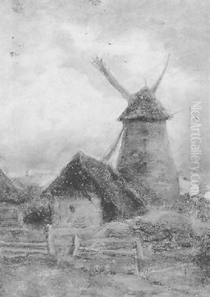 Windmuhle Bei Einem Bauernhof Oil Painting by Remigius Adriannus van Haanen