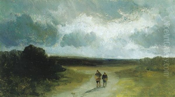 Gewitterstimmung Uber Einer Landschaft Mit Figurlicher Staffage Oil Painting by Remigius Adriannus van Haanen