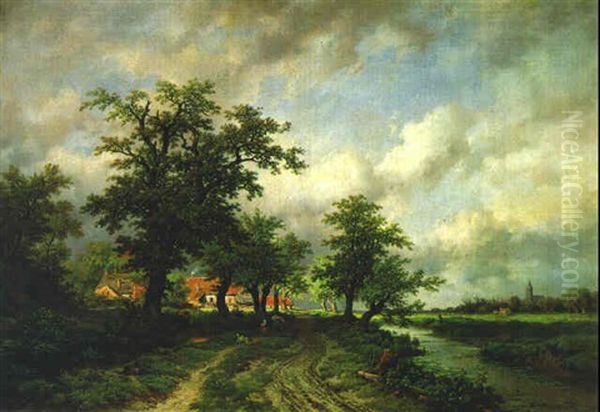 Gewitterstimmung Uber Einem Hollandischen Dorf Oil Painting by Remigius Adriannus van Haanen