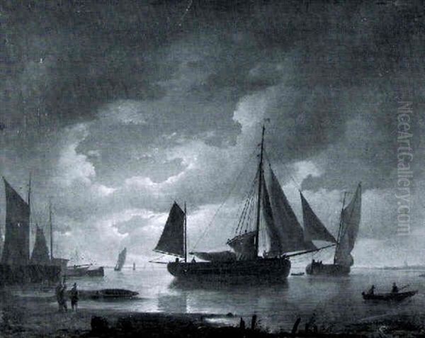 Marine Au Soleil Couchant Oil Painting by Remigius Adriannus van Haanen
