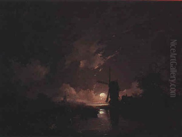 Muhlen Bei Nacht Oil Painting by Remigius Adriannus van Haanen