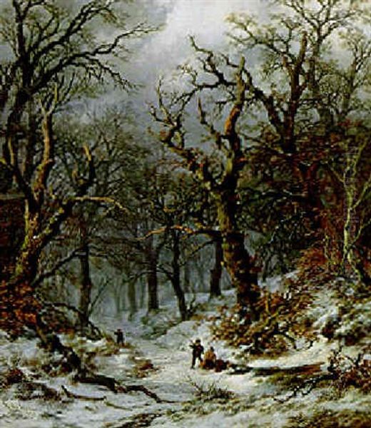 Jager Im Winterwald Oil Painting by Remigius Adriannus van Haanen