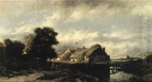 Bauernhutten In Flacher Landschaft Oil Painting by Remigius Adriannus van Haanen