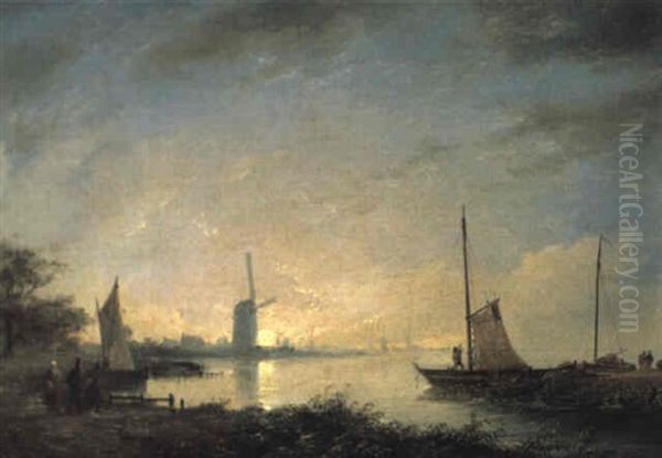 Fischerhafen Oil Painting by Remigius Adriannus van Haanen