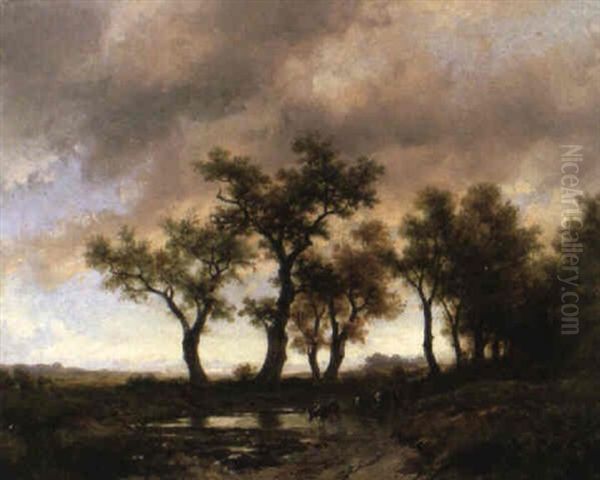 Die Kuhtranke Oil Painting by Remigius Adriannus van Haanen
