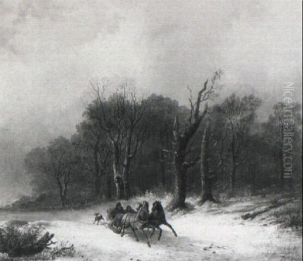 Pferdeschlitten Im Winterwald Oil Painting by Remigius Adriannus van Haanen