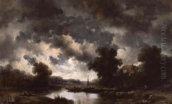 Flusslandschaft Mit Gewitterwolken Oil Painting by Remigius Adriannus van Haanen