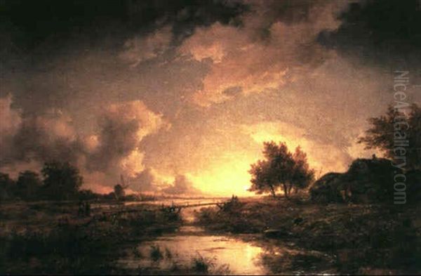 Returning Home Oil Painting by Remigius Adriannus van Haanen