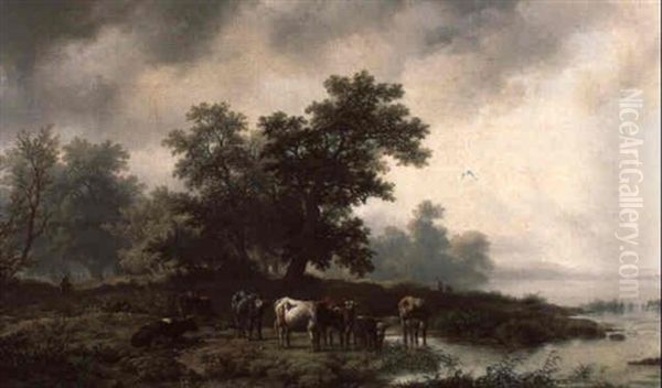 Flusslandschaft Mit Weidevieh Oil Painting by Remigius Adriannus van Haanen