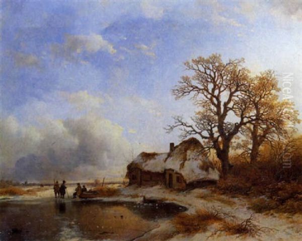 Winter In Holland Oil Painting by Remigius Adriannus van Haanen