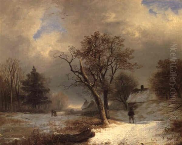 Winterlandschaft Oil Painting by Remigius Adriannus van Haanen