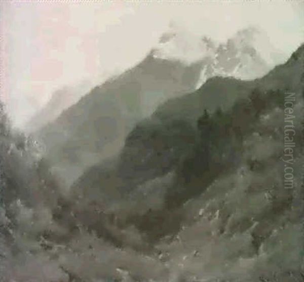 Hochgebirgstal Im Sommer Mit Wanderern Nahe Den             Bauernhausern Im Mittelgrund Oil Painting by Remigius Adriannus van Haanen