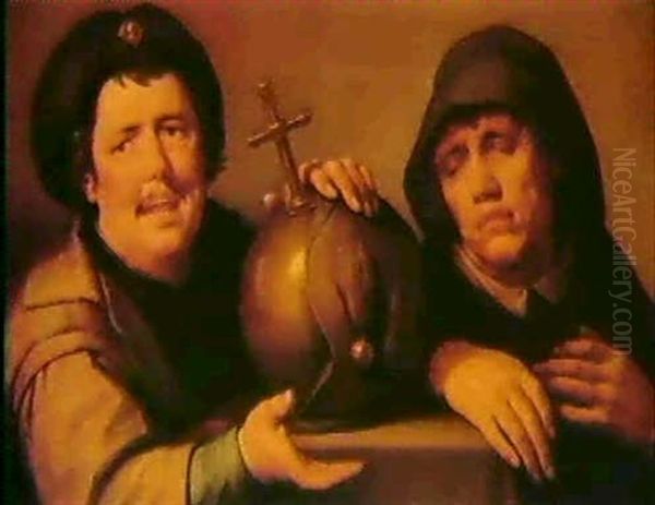 Heraclitus And Democritus Oil Painting by Cornelis Cornelisz Van Haarlem