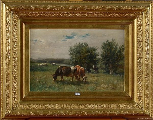 Vaches Au Pre Oil Painting by Johannes-Hubertus-Leonardus de Haas