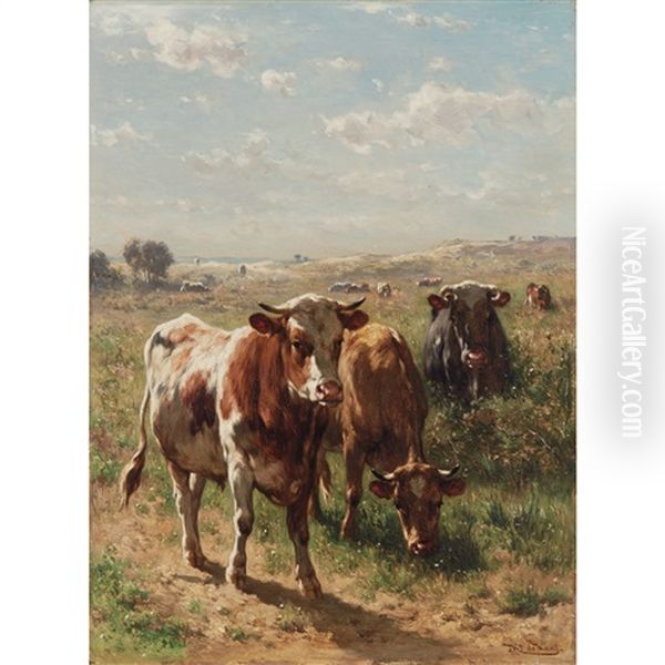 Cattle In Plaid Oil Painting by Johannes-Hubertus-Leonardus de Haas