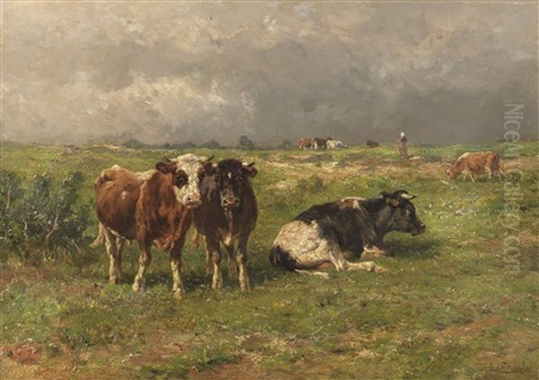 Kuhe Auf Der Weide Oil Painting by Johannes-Hubertus-Leonardus de Haas