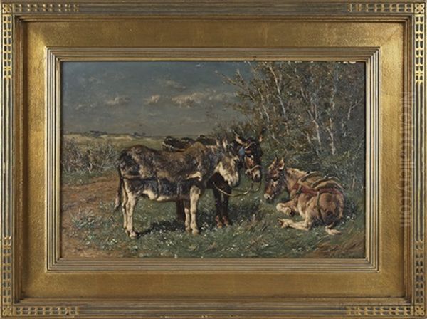 Landscape With Burros Oil Painting by Johannes-Hubertus-Leonardus de Haas