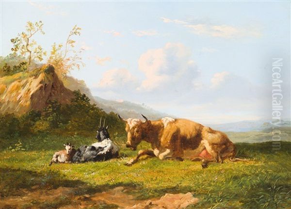 Kuh Und Ziegen Auf Der Weide Oil Painting by Johannes-Hubertus-Leonardus de Haas