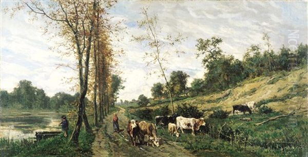 Paysage Avec Bergere Oil Painting by Johannes-Hubertus-Leonardus de Haas