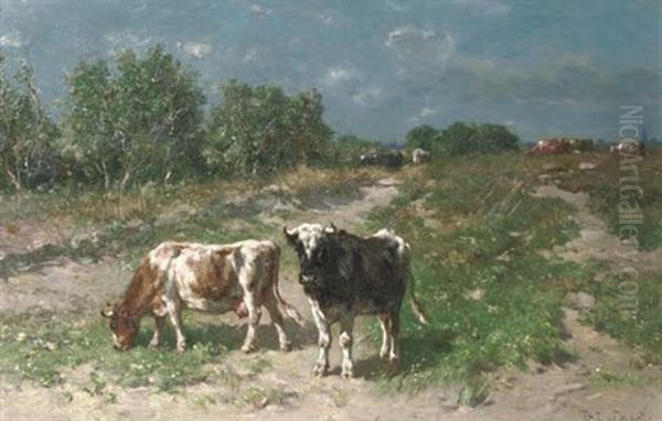 Cattle Grazing In The Dunes Oil Painting by Johannes-Hubertus-Leonardus de Haas