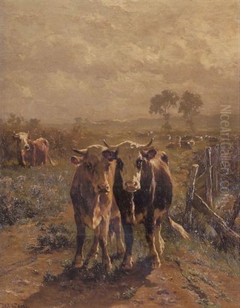 Troupeau Au Coucher De Soleil Oil Painting by Johannes-Hubertus-Leonardus de Haas