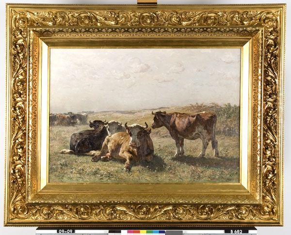 Cows In A Meadow Oil Painting by Johannes-Hubertus-Leonardus de Haas