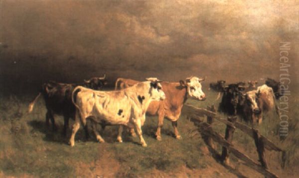 Cattle Under Stormy Skies Oil Painting by Johannes-Hubertus-Leonardus de Haas