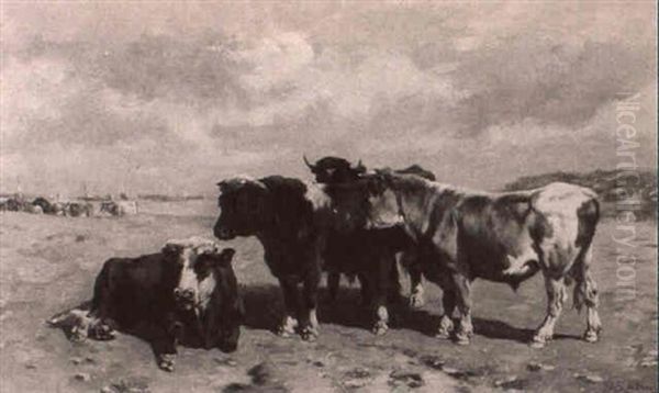 Cattle In A Seaside Pasture Oil Painting by Johannes-Hubertus-Leonardus de Haas