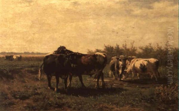 Paysage Avec Vaches Oil Painting by Johannes-Hubertus-Leonardus de Haas