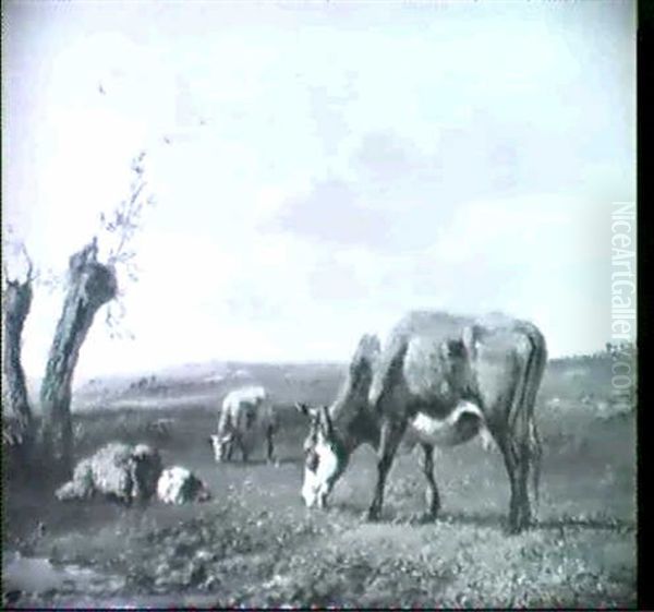 Kuhe Und Schafe Auf Der Weide Oil Painting by Johannes-Hubertus-Leonardus de Haas