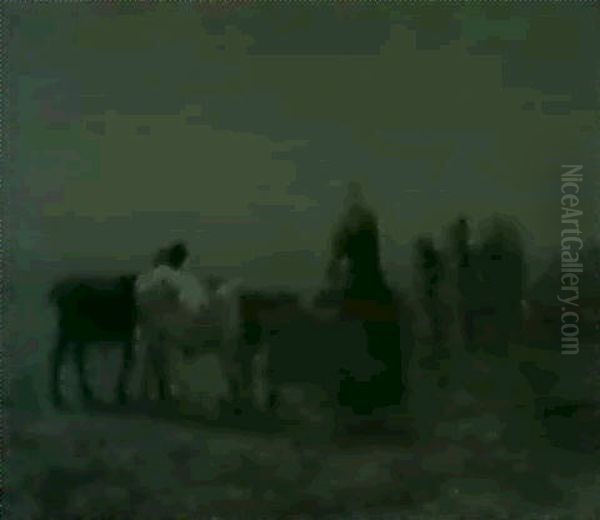 Feeding The Cattle Oil Painting by Johannes-Hubertus-Leonardus de Haas