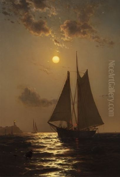 Moonlit Seascape Oil Painting by Mauritz F. H. de Haas