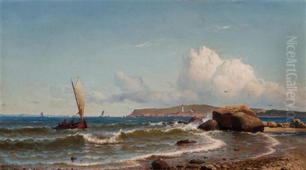 Lighthouse On The Shore Oil Painting by Mauritz F. H. de Haas