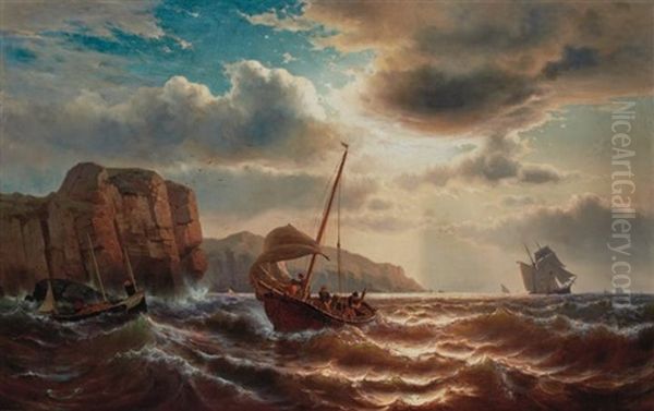 Boats In Choppy Water Offshore Oil Painting by Mauritz F. H. de Haas