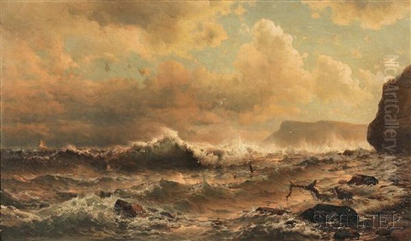 Roaring Surf On The Coast Oil Painting by Mauritz F. H. de Haas