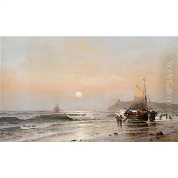 Sunrise Along The Coast Oil Painting by Mauritz F. H. de Haas