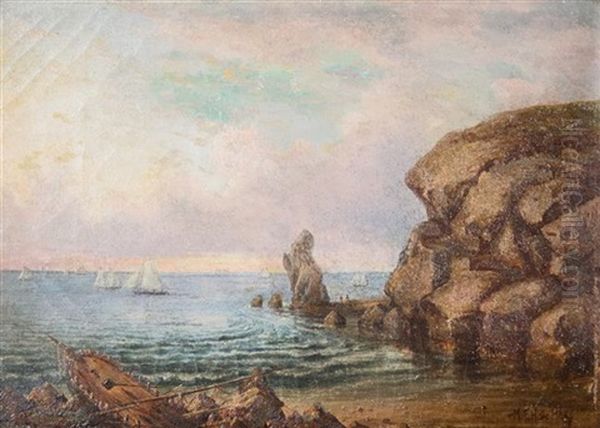 Rocky Cove With Ships Oil Painting by Mauritz F. H. de Haas