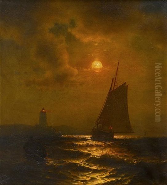 Ship At Dusk Oil Painting by Mauritz F. H. de Haas