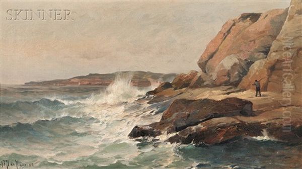 Fisherman On A Rocky Coast Oil Painting by Mauritz F. H. de Haas
