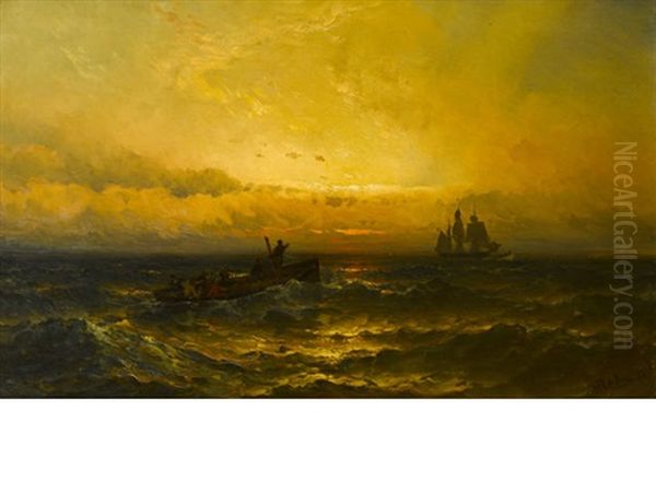 Sunrise, Hove To Off The Coast Oil Painting by Mauritz F. H. de Haas