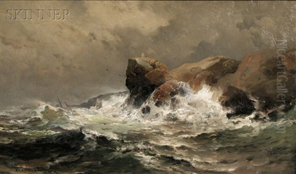 Waves Crashing Against Rocks Oil Painting by Mauritz F. H. de Haas