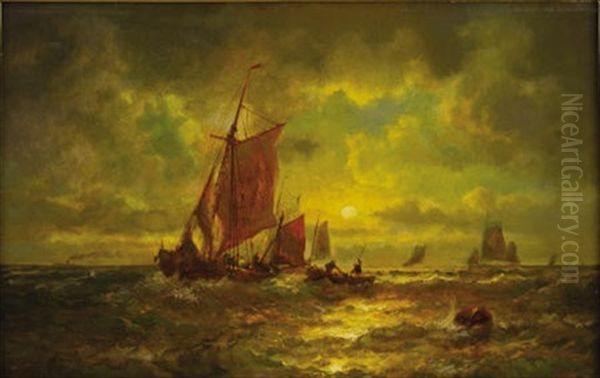 Sunset Marine Oil Painting by Mauritz F. H. de Haas