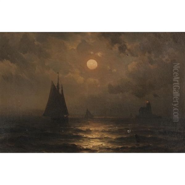 Moonlight At Sea Oil Painting by Mauritz F. H. de Haas